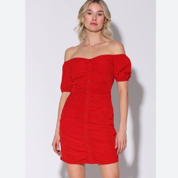 Walter Baker Odette Ruched Off Shoulder Dress Tomato Red Women's Size 6 - Picture 1 of 7